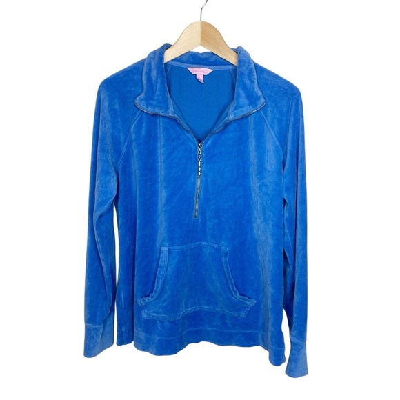 Lilly Pulitzer Blue Velour 1/2 Zip Pullover Size Large - Picture 1 of 7